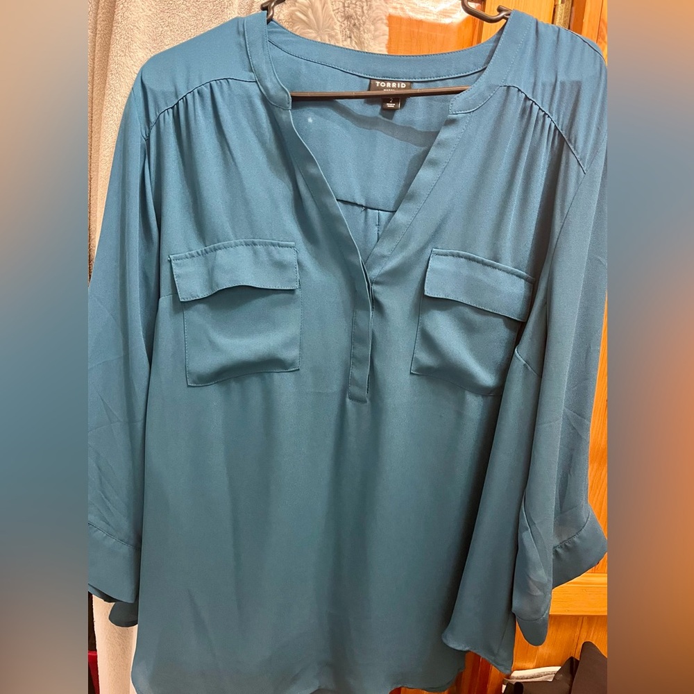 Torrid Teal Blouse with Pockets